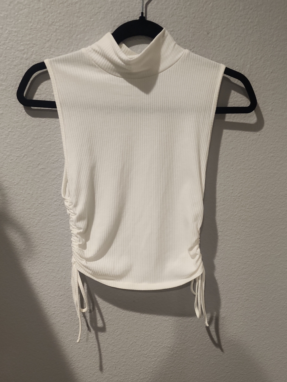Zara White Sleeveless Mock Neck Ribbed Camisole with Side Drawstrings
